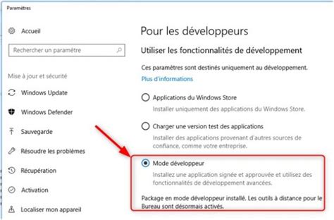 Activer mode développeur windows 10